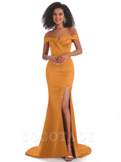 Sexy Mermaid Soft Satin Off The Shoulder Long African Bridesmaid Dresses prom shop dresses