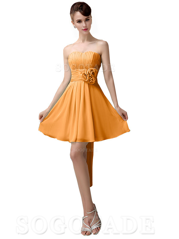 A-Line Off Shoulder Sweatheart Chiffon Short With Flower Bridesmaid Dresses Formal Women's Dresses Wedding Guests Dresses