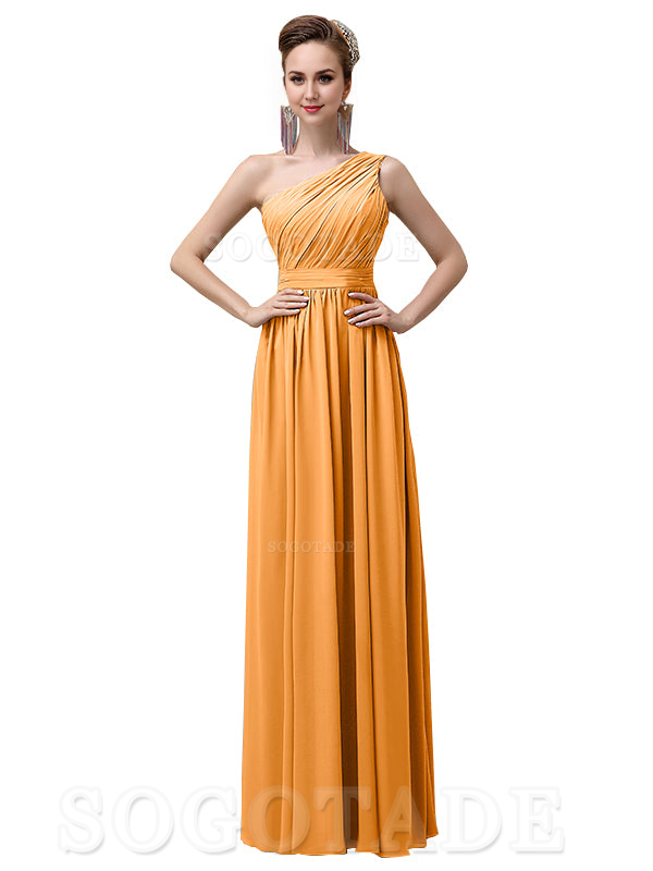 Charming One-Shoulder A-Line Chiffon Pleated Floor-Length Long Elegant Bridesmaid Dresses Formal Women's Dresses Wedding Guests Dresses