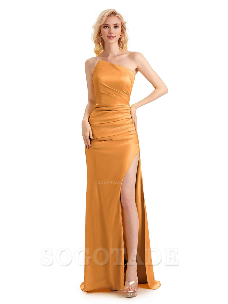 Unique Soft Satin Side Slit Off Shoulder Long Mermaid Maid Of Honor Dresses Bridesmaid Dress Elegant Evening Party Dress