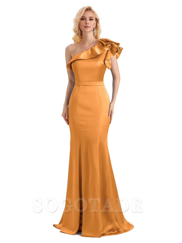 One Shoulder Long Mermaid Bridesmaid Dresses Soft Satin Charming Evening Party Dress