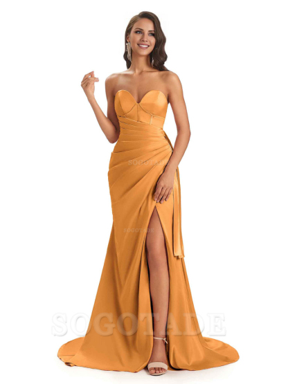 Sexy Soft Satin Side Slit Sweetheart Long Mermaid African Bridesmaid Dresses Elegant Evening Party Dress