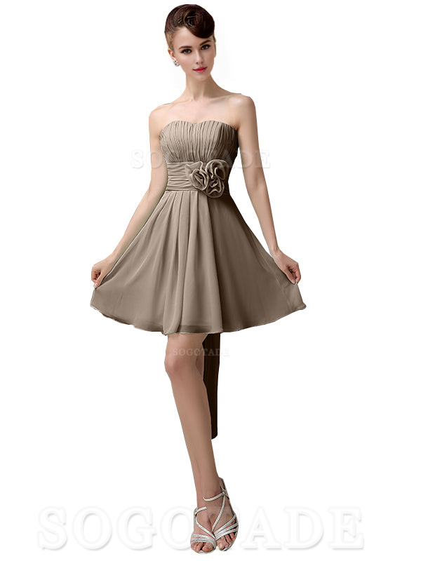 A-Line Off Shoulder Sweatheart Chiffon Short With Flower Bridesmaid Dresses Formal Women's Dresses Wedding Guests Dresses