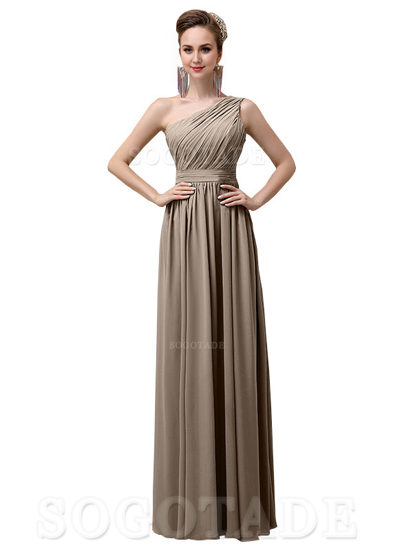 Charming One-Shoulder A-Line Chiffon Pleated Floor-Length Long Elegant Bridesmaid Dresses Formal Women's Dresses Wedding Guests Dresses