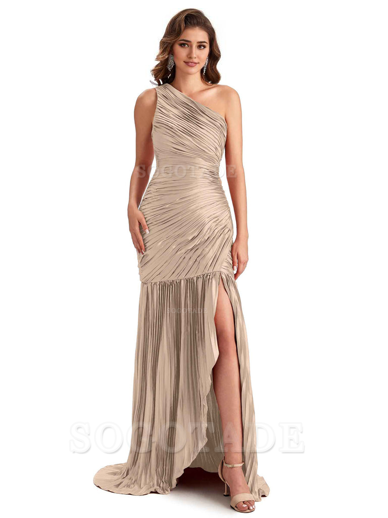 Sexy Side Slit Mermaid Soft Satin One Shoulder Long Ladies Bridesmaid Dresses Online