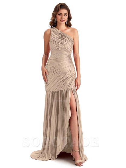 Sexy Side Slit Mermaid Soft Satin One Shoulder Long Ladies Bridesmaid Dresses Online