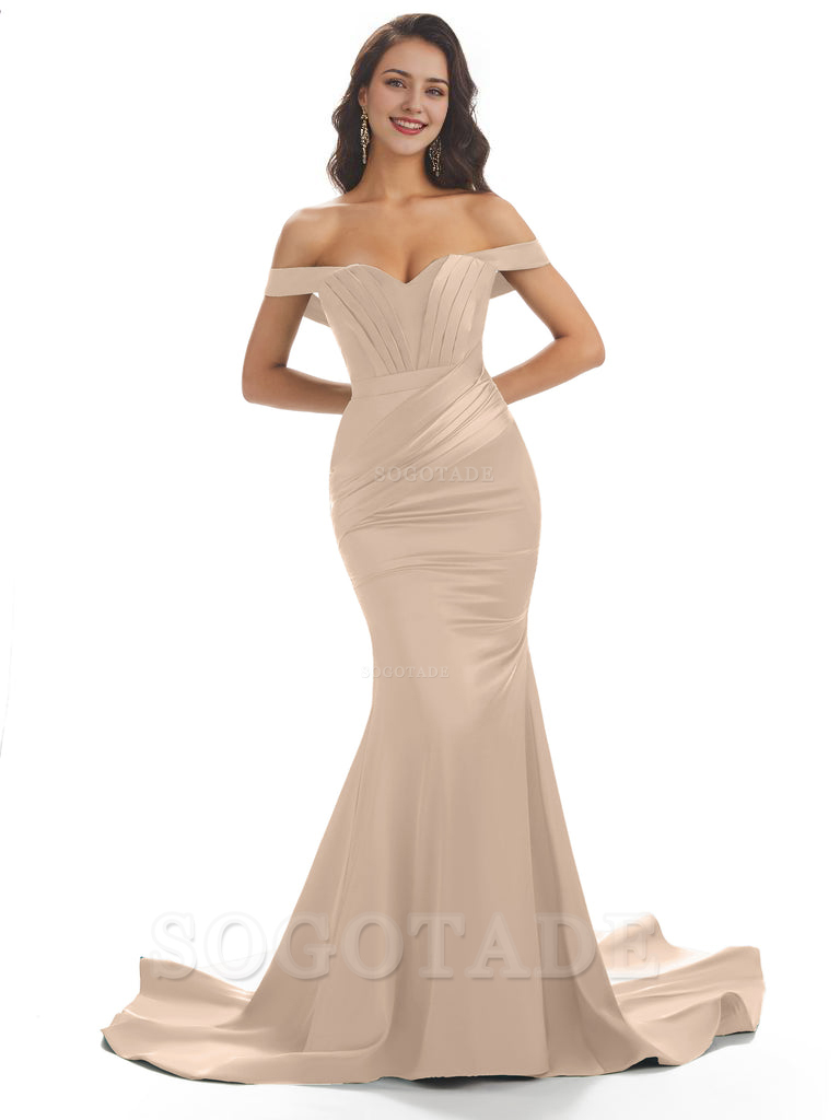 Sexy Mermaid Off The Shoulder Floor-Length Long Soft Satin Bridesmaid Dresses Online prom shop dresses