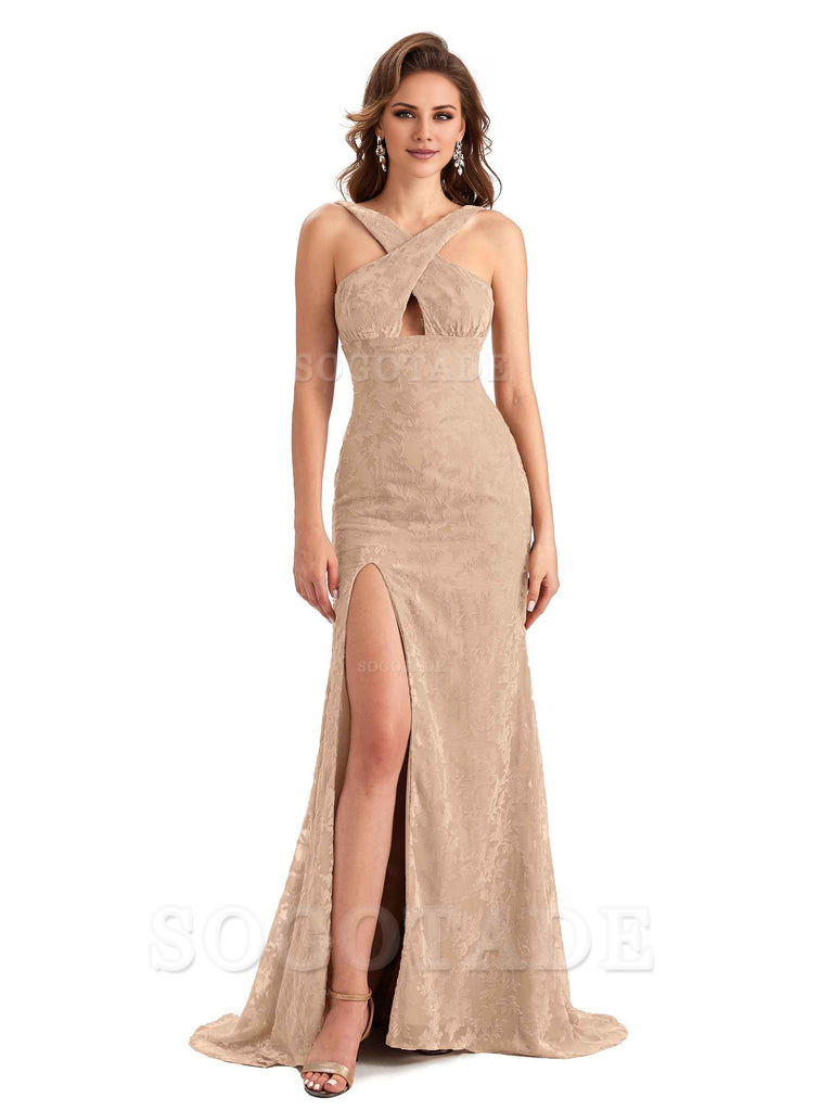 Sexy Side Slit Mermaid Cultivate oneself Lace Floral Velvet Long Bridesmaid Dresses Formal Women's Dresses Wedding Guests Dresses