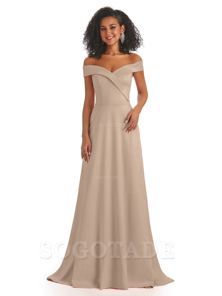 Soft Satin Off The Shoulder Long A-Line African Bridesmaid Dresses prom dress stores ﻿