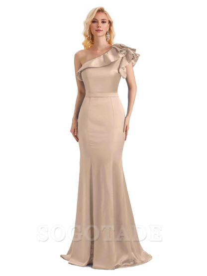 One Shoulder Long Mermaid Bridesmaid Dresses Soft Satin Charming Evening Party Dress