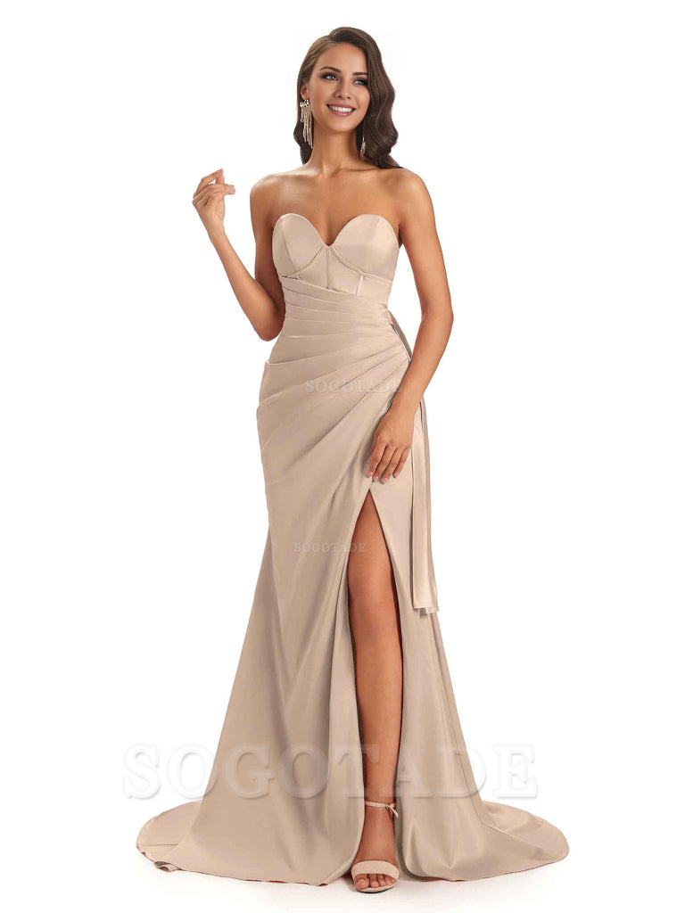 Sexy Soft Satin Side Slit Sweetheart Long Mermaid African Bridesmaid Dresses Elegant Evening Party Dress