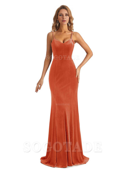 Elegant Charming V-Neck Mermaid Spaghetti Straps Backless Velvet Long High Quality Bridesmaid Dresses Formal Women's Dresses Wedding Guests Dresses