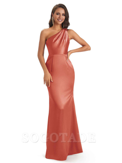 One Shoulder Long Mermaid Bridesmaid Dresses Sexy Soft Satin Elegant Evening Party Dress