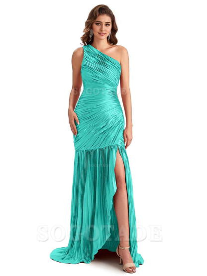 Sexy Side Slit Mermaid Soft Satin One Shoulder Long Ladies Bridesmaid Dresses Online