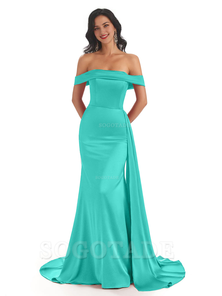 Sexy Off The Shoulder Soft Satin Mermaid Long Bridesmaid Dresses Gown prom shop dresses