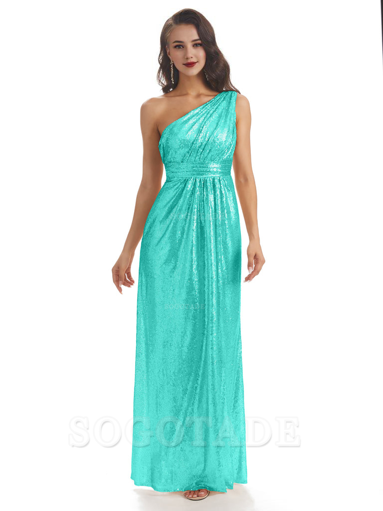 Sexy Sequin One Shoulder Sleeveless Long Mermaid Bridesmaid Dresses prom shop dresses