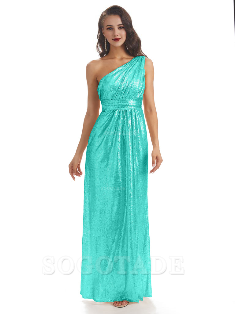 Sexy Sequin One Shoulder Sleeveless Long Mermaid Bridesmaid Dresses prom shop dresses