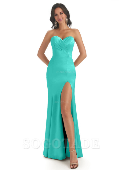 Simple Soft Satin Side Slit Sweetheart Long Mermaid Bridesmaid Dresses Elegant Evening Party Dress