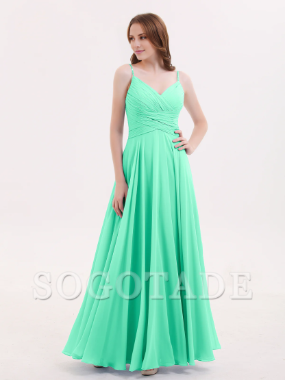 V-neck Fine Shoulder Strap Floor Length Chiffon Bridesmaid Dresses Online