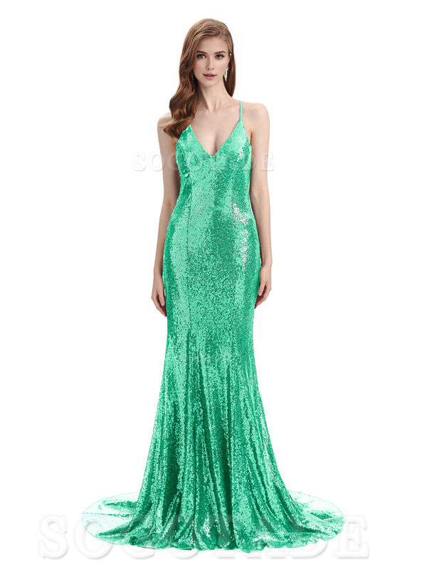 Deep V Neck Sexy Spaghetti Strap Backless Sequins Floor-Length Bridesmaid Dresses Bridesmaid Dresses Formal Women's Dresses Wedding Guest Dresses