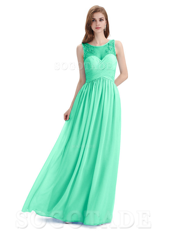 Elegant A-Line Chiffon Sleeveless Ruched Long Simple Bridesmaid Dresses Formal Women's Dresses Wedding Guests Dresses