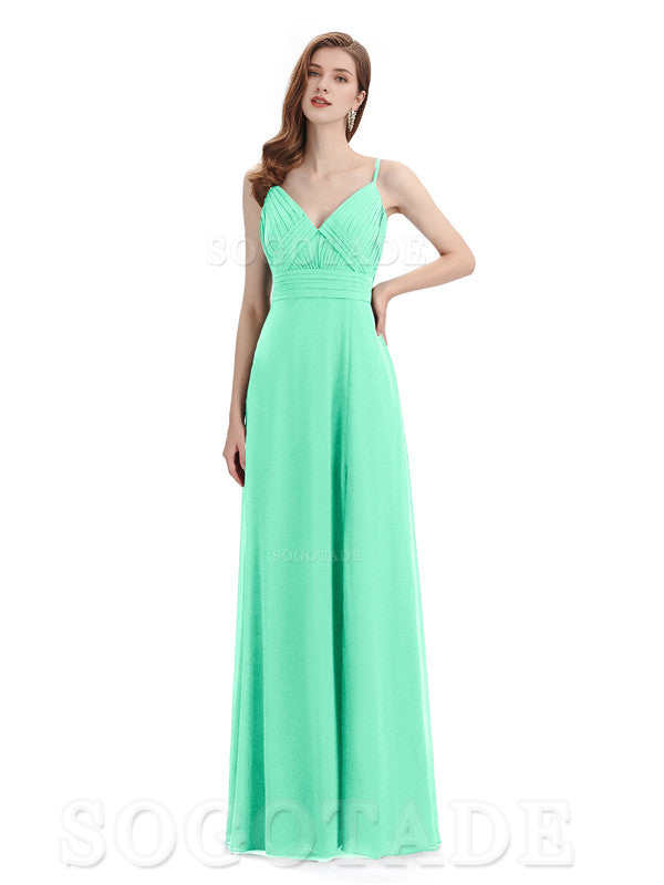Chiffon V-Neck Spaghetti Strap Floor-Length Side Fork Long Bridesmaid Dresses Formal Women's Dresses Wedding Guests Dresses