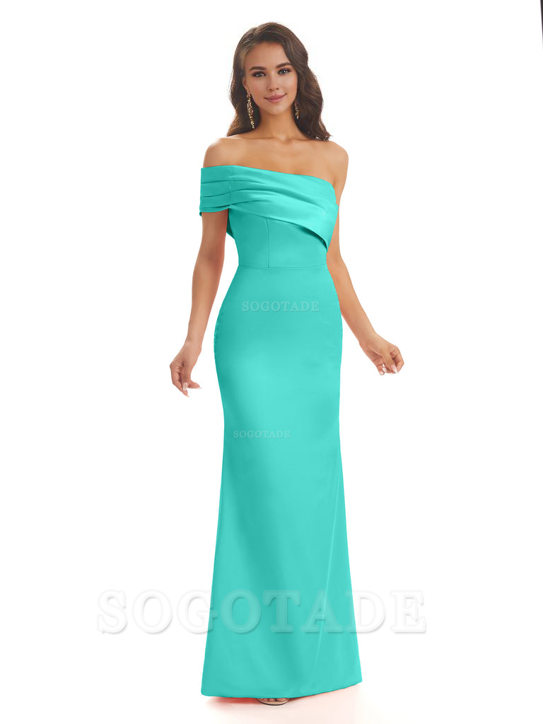 Soft Satin Sexy Side Slit One Shoulder Long Mermaid Bridesmaid Dresses Online prom dress in store