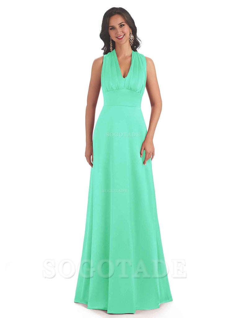 Convertiable Soft Satin A-Line Long Wedding Bridesmaid Dresses Online prom dress in store