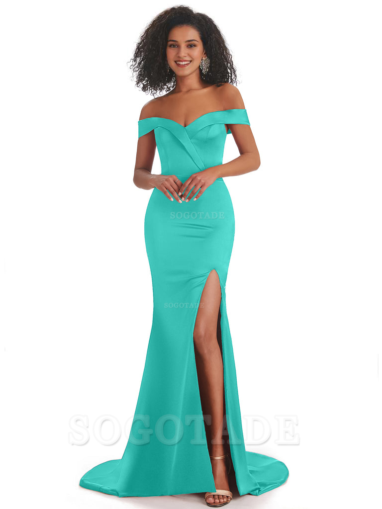 Sexy Mermaid Soft Satin Off The Shoulder Long African Bridesmaid Dresses prom shop dresses
