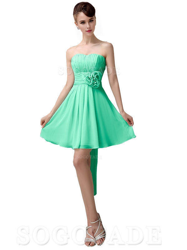 A-Line Off Shoulder Sweatheart Chiffon Short With Flower Bridesmaid Dresses Formal Women's Dresses Wedding Guests Dresses