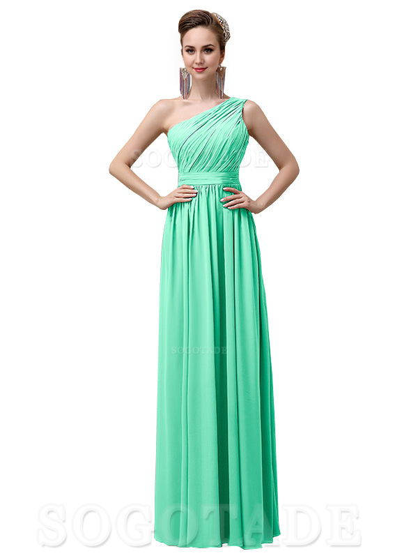 Charming One-Shoulder A-Line Chiffon Pleated Floor-Length Long Elegant Bridesmaid Dresses Formal Women's Dresses Wedding Guests Dresses