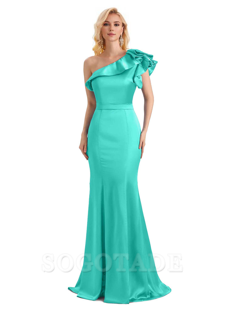 One Shoulder Long Mermaid Bridesmaid Dresses Soft Satin Charming Evening Party Dress