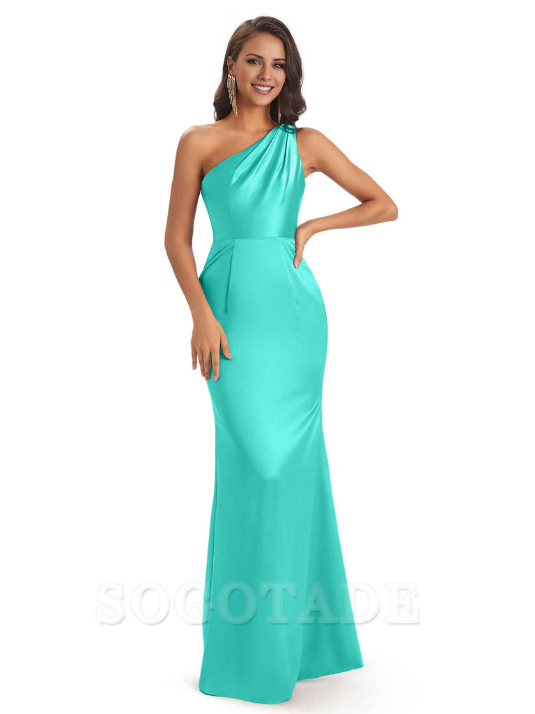 One Shoulder Long Mermaid Bridesmaid Dresses Sexy Soft Satin Elegant Evening Party Dress
