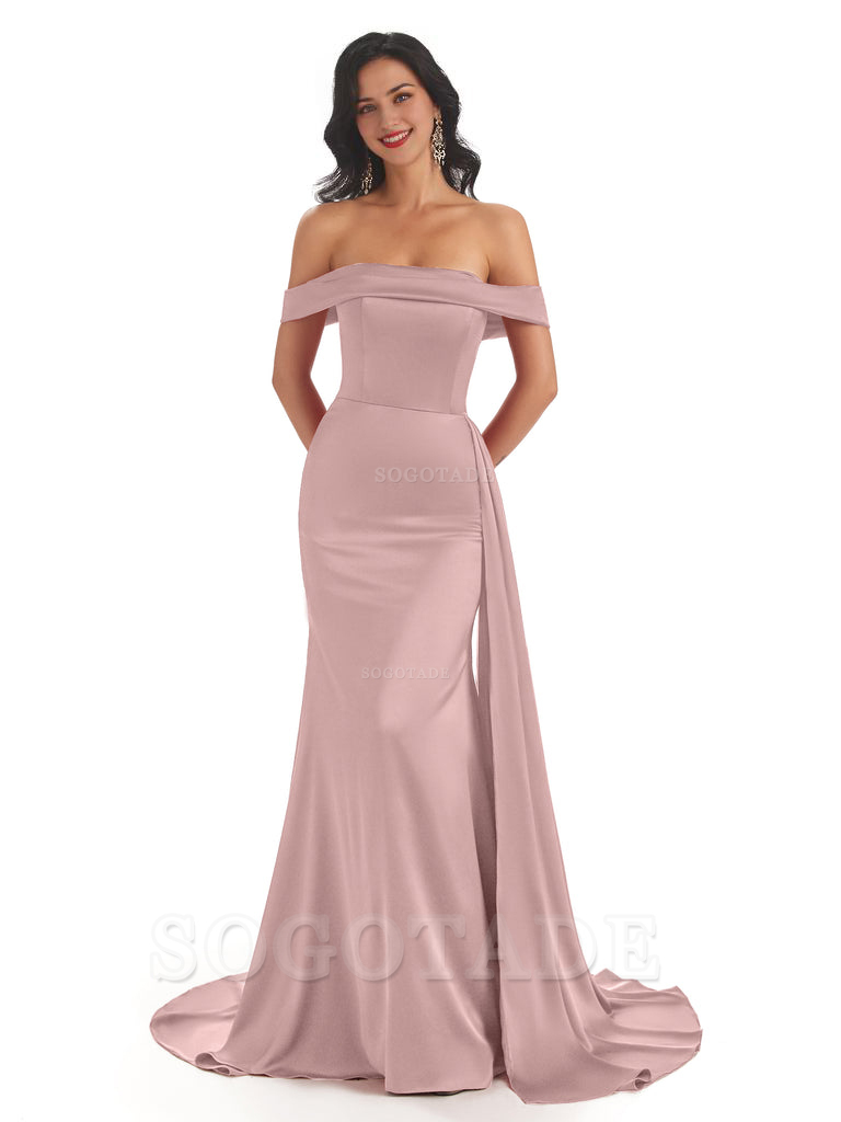 Sexy Off The Shoulder Soft Satin Mermaid Long Bridesmaid Dresses Gown prom shop dresses
