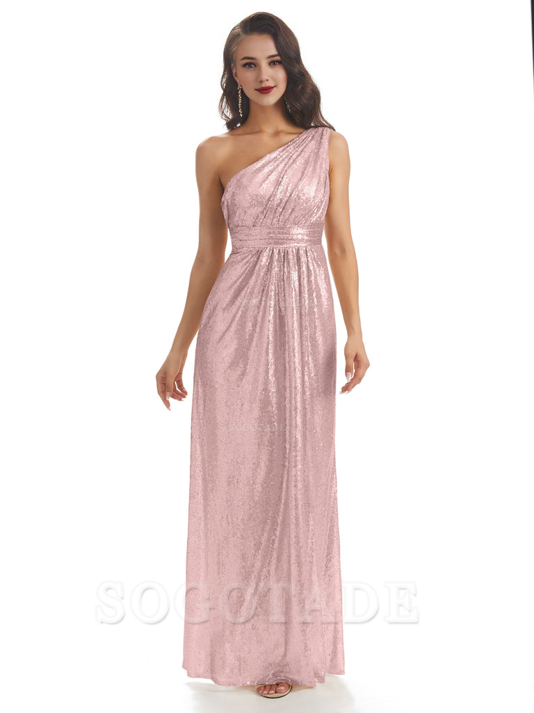 Sexy Sequin One Shoulder Sleeveless Long Mermaid Bridesmaid Dresses prom shop dresses