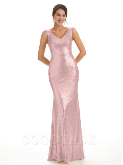Sleeveless V Neck Mermaid Cultivate oneself Sequin Shining Luxury Bridesmaid Dresses Formal Women's Dresses Wedding Guest Dresses