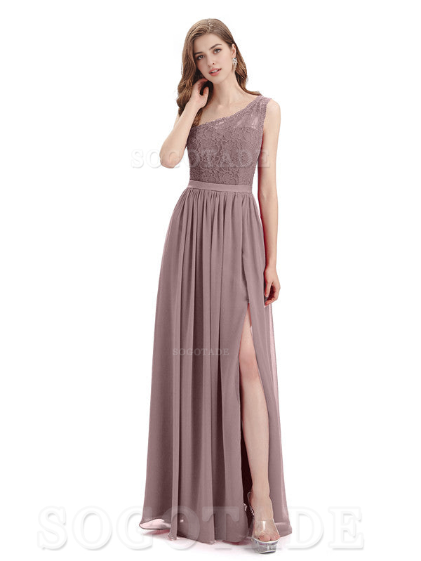 A-Line One Shoulder Top Lace Floor-Length Elegant Adoration Bridesmaid Dresses Formal Women's Dresses Wedding Guests Dresses