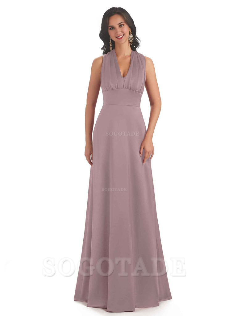 Convertiable Soft Satin A-Line Long Wedding Bridesmaid Dresses Online prom dress in store