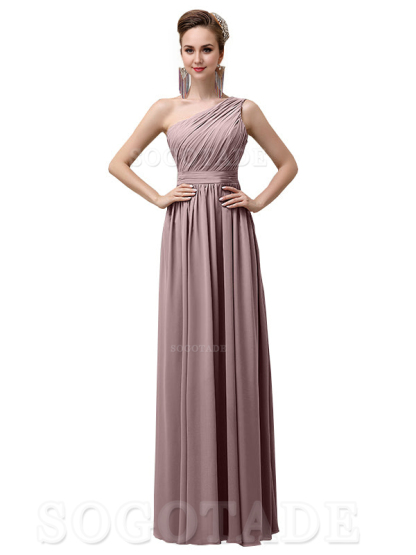 Charming One-Shoulder A-Line Chiffon Pleated Floor-Length Long Elegant Bridesmaid Dresses Formal Women's Dresses Wedding Guests Dresses