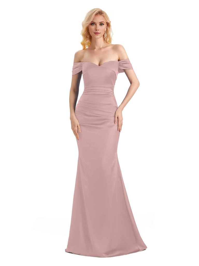 Off The Shoulder Long Mermaid Satin Bridesmaid Dresses Elegant Evening Party Dress