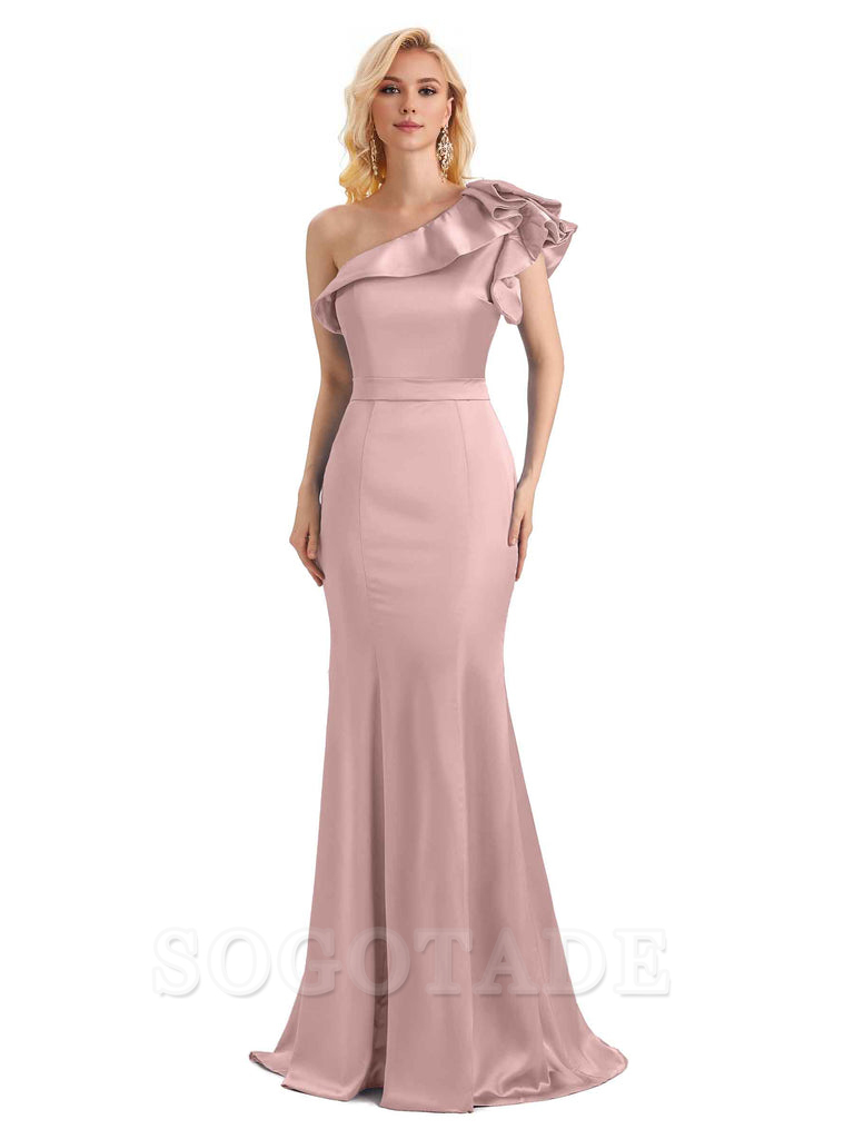 One Shoulder Long Mermaid Bridesmaid Dresses Soft Satin Charming Evening Party Dress