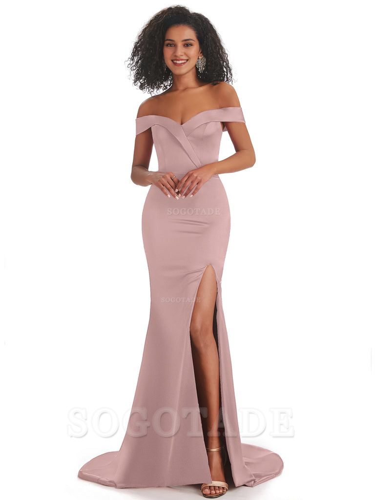 Sexy Mermaid Soft Satin Off The Shoulder Long African Bridesmaid Dresses prom shop dresses