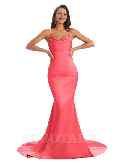 Sexy Backles Soft Satin Spaghetti Straps Maxi Mermaid Bridesmaid Dresses Online prom shop dresses