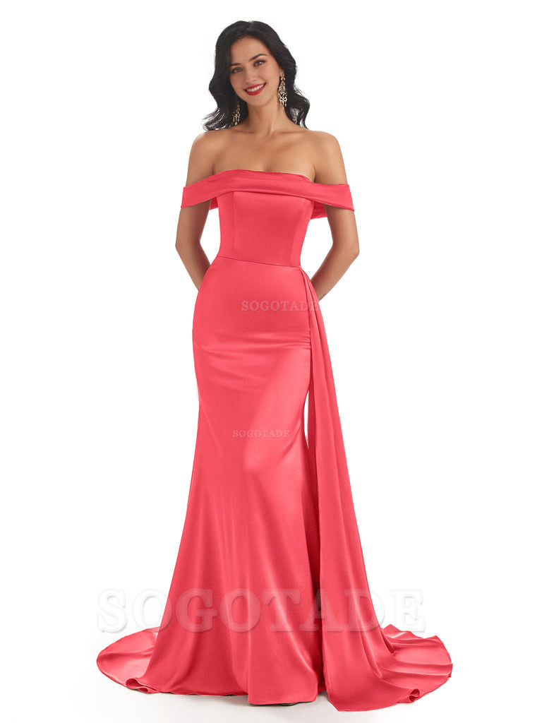 Sexy Off The Shoulder Soft Satin Mermaid Long Bridesmaid Dresses Gown prom shop dresses