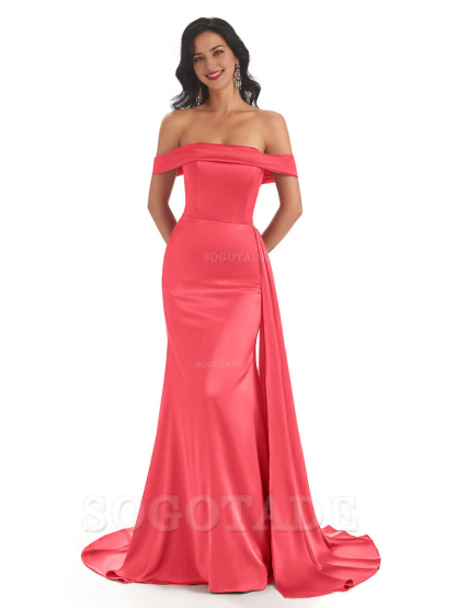Sexy Off The Shoulder Soft Satin Mermaid Long Bridesmaid Dresses Gown prom shop dresses