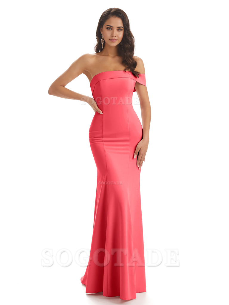 Mermaid One Shoulder Floor-Length Satin Sexy formal dresses evening gown Bridesmaid Dresses