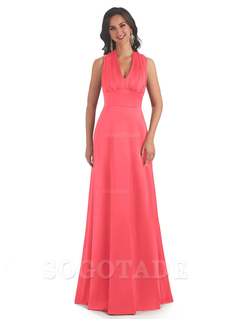 Convertiable Soft Satin A-Line Long Wedding Bridesmaid Dresses Online prom dress in store