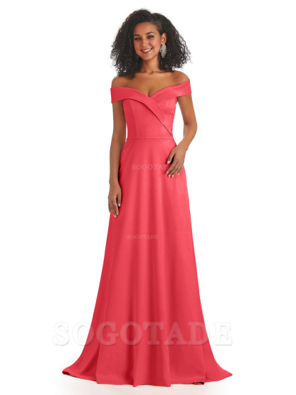 Soft Satin Off The Shoulder Long A-Line African Bridesmaid Dresses prom dress stores ﻿