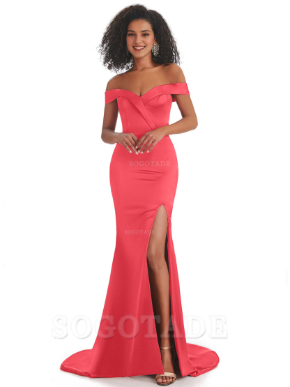 Sexy Mermaid Soft Satin Off The Shoulder Long African Bridesmaid Dresses prom shop dresses