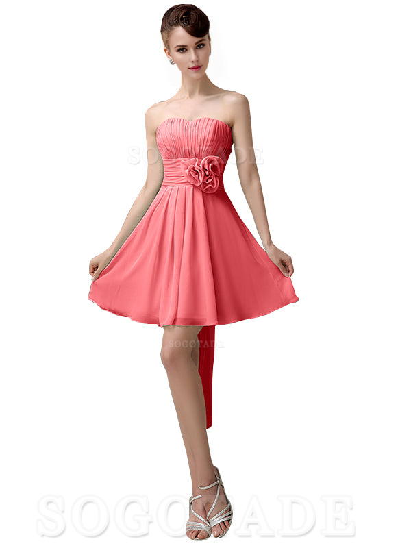 A-Line Off Shoulder Sweatheart Chiffon Short With Flower Bridesmaid Dresses Formal Women's Dresses Wedding Guests Dresses